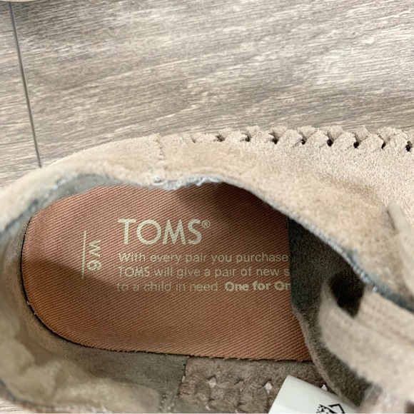 Toms Lenox Sneakers Shoes Lace Up Suede Woven Panel Desert Grey Women Size 6 - Picture 13 of 16